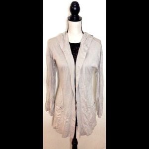 Beige Tan Cardigan Sweater: Hooded, Side Pockets, Sz. S